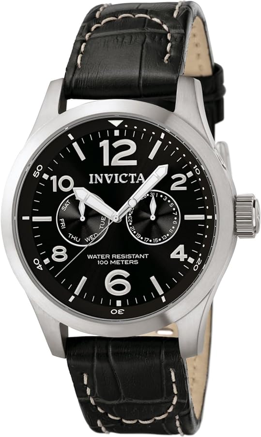 Invicta Men's 0764 I-Force Stainless Steel Watch with Black Leather Band