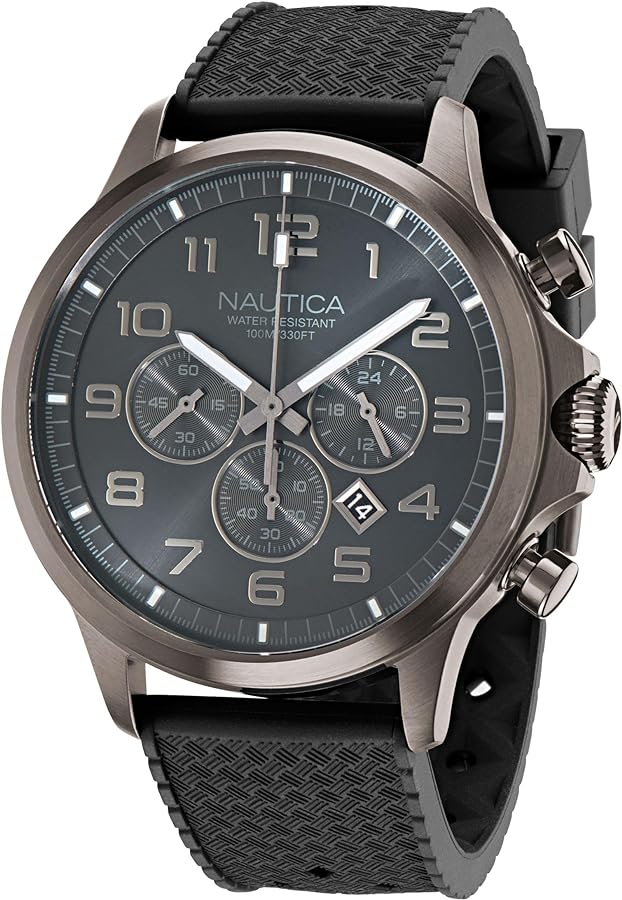 Nautica Men's Black Rubber Strap Watch (Model: NAPBOS401)