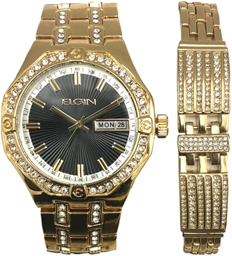 Accutime Elgin Men's Silver and Gold-Tone Analog Watch with Crystal Accents (Model FG160056STAZ)