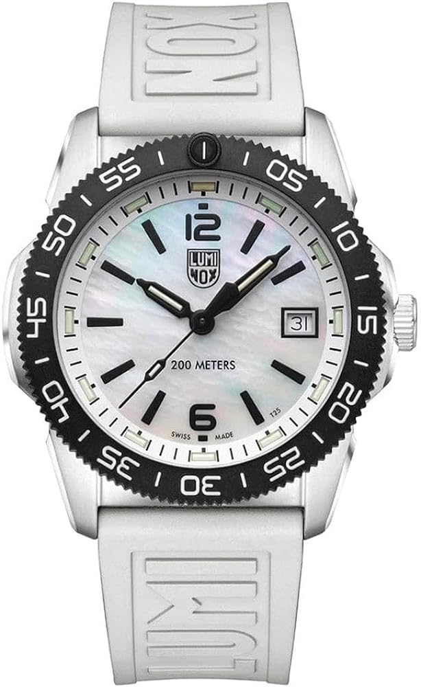 Luminox Men's Mother of Pearl Dial White Rubber Band Sea Pacific Diver Ripple Dive Swiss Quartz Watch