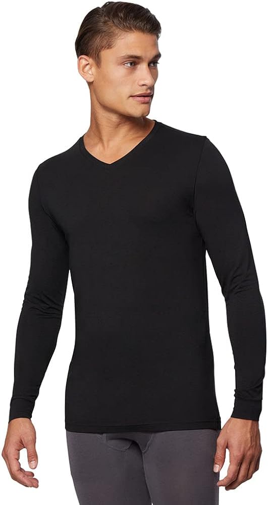 32 Degrees Men's Lightweight Baselayer V-Neck Top | Long Sleeve | Form Fitting | 4-Way Stretch | Thermal