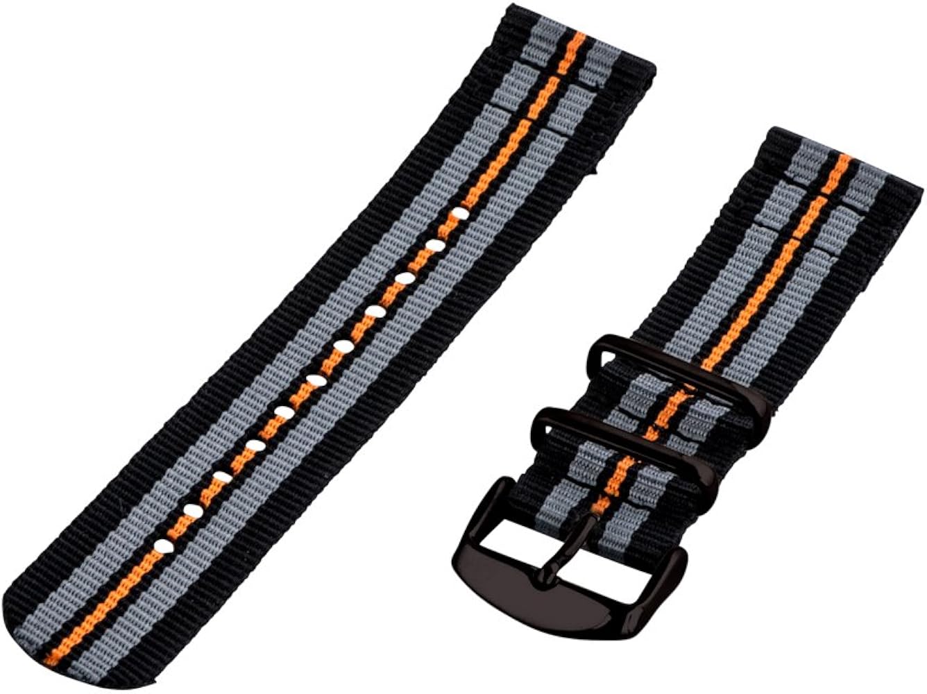 Clockwork Synergy - 20mm 2 Piece Classic Nato PVD Nylon Black/Grey/Orange Replacement Watch Band