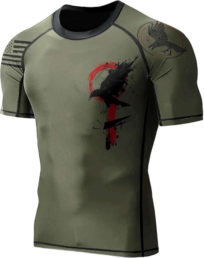 Viking Print 3D Never Fade Rash Guard Men, Ultra Soft Compression Shirt UPF 50+ Stretchable Fabric Gift On Birthday