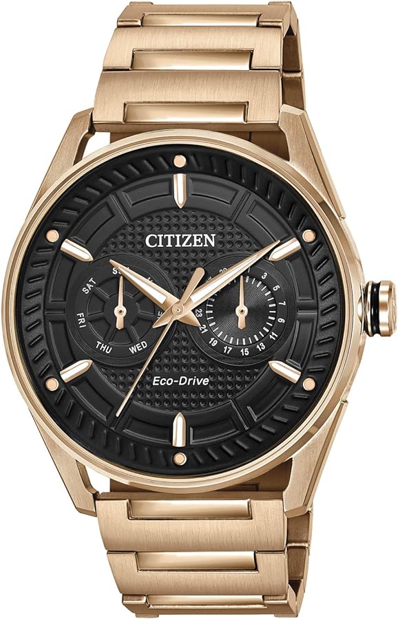 Citizen Men's Eco-Drive Weekender Watch in Gold-tone Stainless Steel, Black Dial (Model: BU4023-54E)