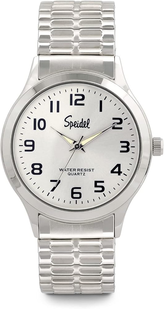 Speidel Mens Watch in Gold and Silver Tone, Easy Read Dial, Expansion band with Bold Numbers and Twist-O-Flex Stainless Steel Band