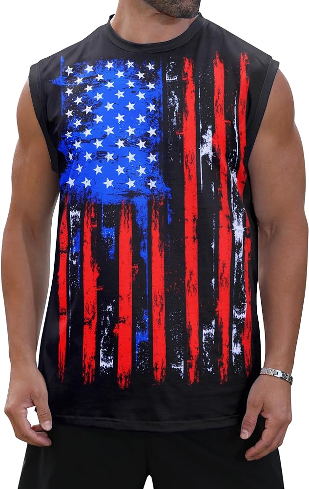 Mens USA Flag Stars and Stripes 4th of July Tank Tops Retro Muscle 1776 Sleeveless Shirt