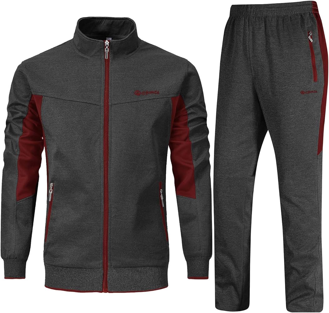 BGOWATU Men's Tracksuits 2 Piece Running Jackets Athletic Pants Sports Suit with Zipper Pockets