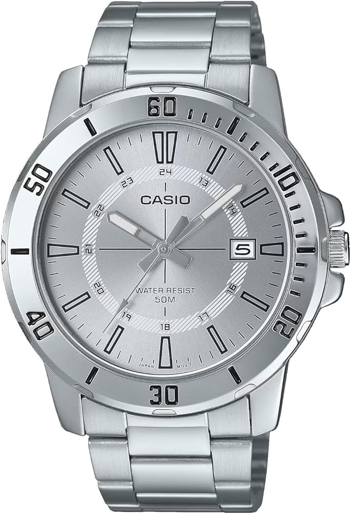 Casio MTP-VD01D-7CV Men's Enticer Stainless Steel 24 Hour Silver Index Dial Casual Analog Sporty Watch