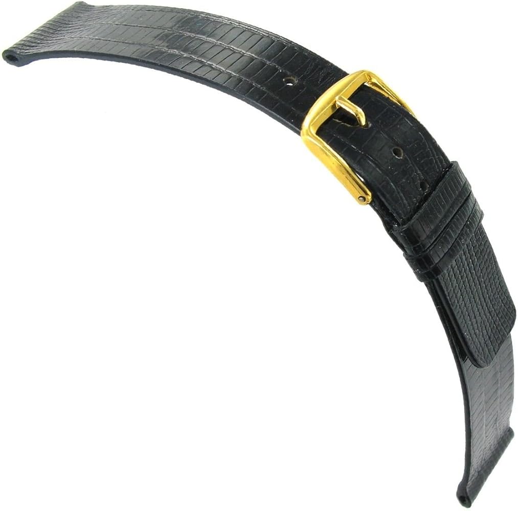 16mm Name Brand Genuine Teju Lizard Black Flat Unstitched Watch Band