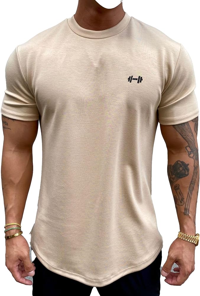 Men's Muscle Fit Longline Bodybuilding Workout Casual Fashion Short Sleeve T-Shirt