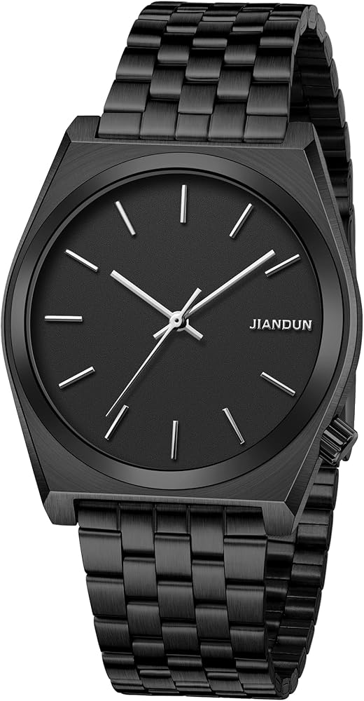 JIANDUN Fashion Business Mens Black Watches Simple Waterproof Stainless Steel Strap