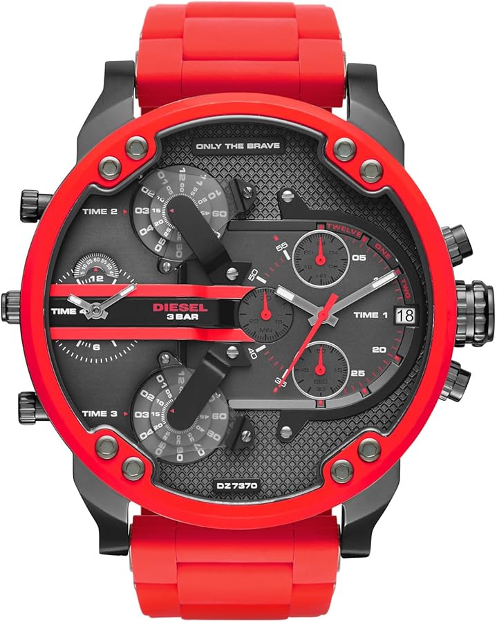 Diesel Mr. Daddy 2.0 Stainless Steel and Silicone Chronograph Men's Watch, Color: Gunmetal, Red (Model: DZ7370)