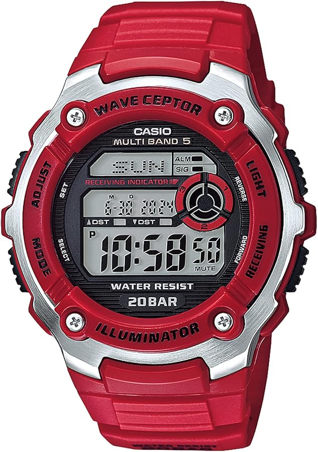 Casio Collection Standard Digital Resin Series Wristwatches (5/10/20 ATM Water Resistant), Red (20 ATM waterproof/radio wave), 1個, Newest model