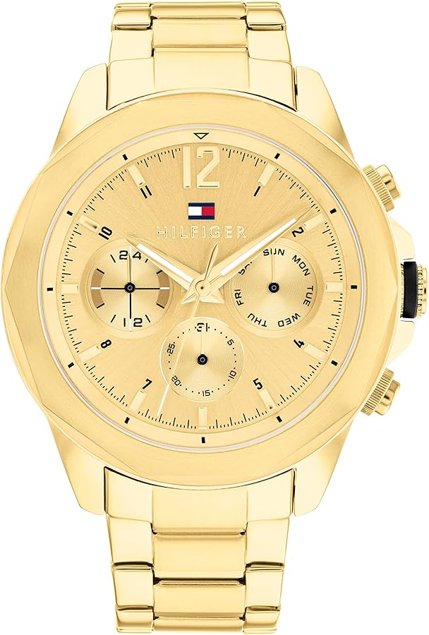 Tommy Hilfiger Men's Multifunction Stainless Steel Case and Link Bracelet Watch, Color: Gold Plated (Model: 1792060)