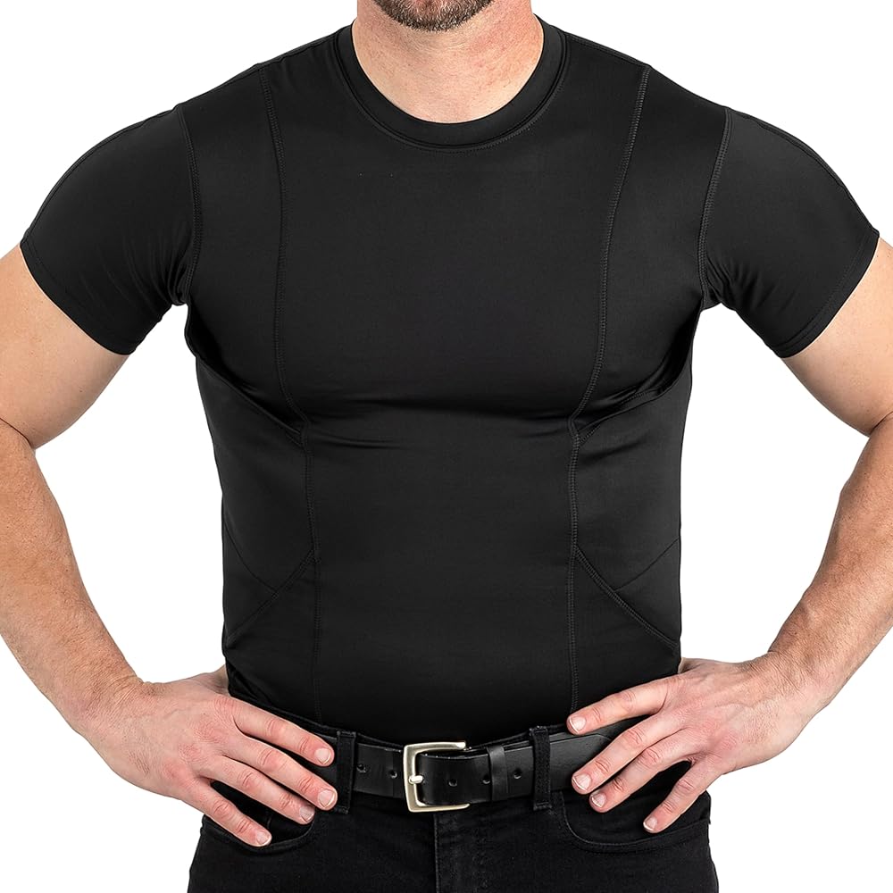 Concealed Carry Holster Shirt | Quick Access Open Pocket with Large Storage | Mens Crew