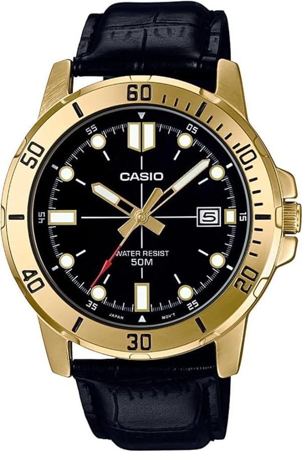 Casio MTP-VD01GL-1EV Men's Enticer Gold Tone Leather Band Black Dial Casual Analog Sporty Watch