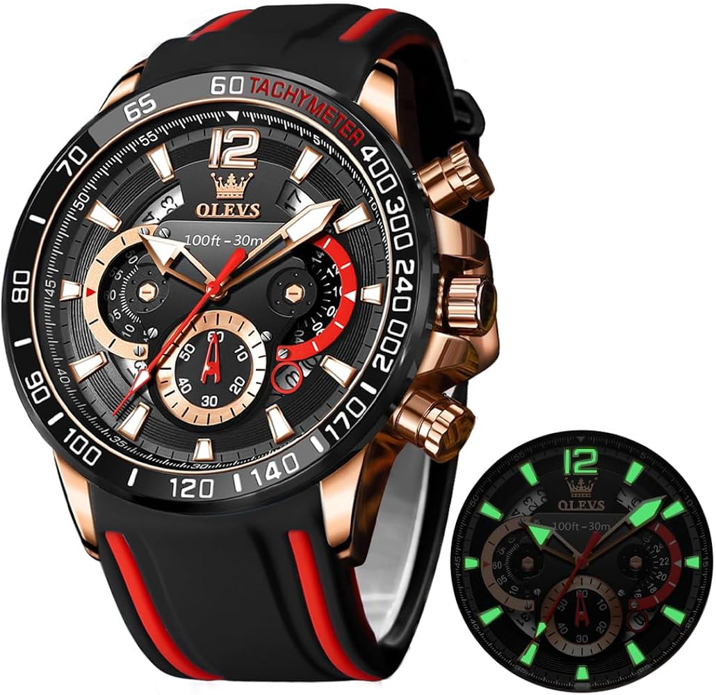 OLEVS Mens Watches Chronograph Waterproof Luminous Silicon Strap Multifunction Watches for Men Quartz Business Calendar Men Wrist Watch