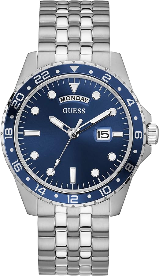 GUESS Men's Dress Day-Date 44mm Watch – Black Dial with Gold-Tone Stainless Steel Case & Bracelet