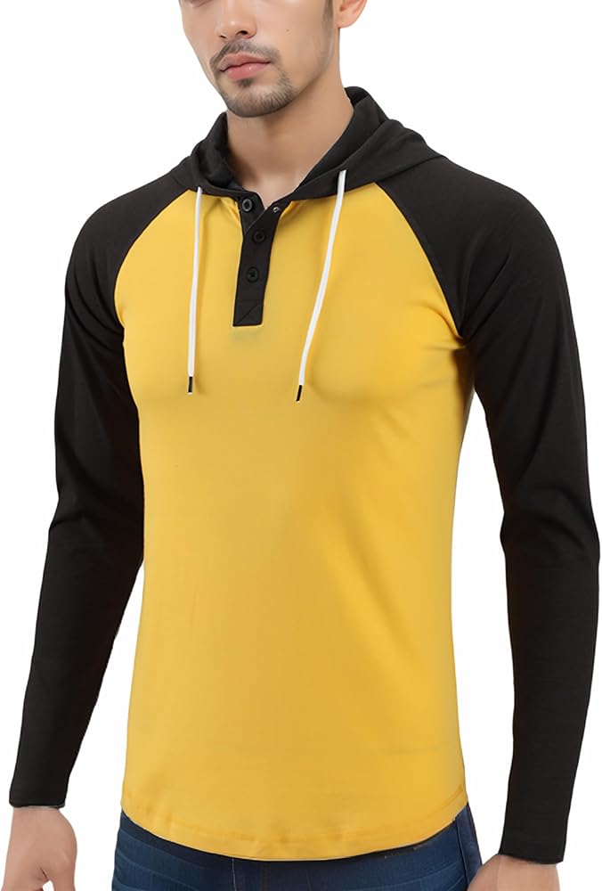 Mens Casual Athletic Fit Lightweight Active Sports Running Hiking Henley Jersey shirt Hoodie