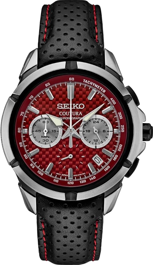 SEIKO Coutura Red Chronograph Leather Watch SSB435