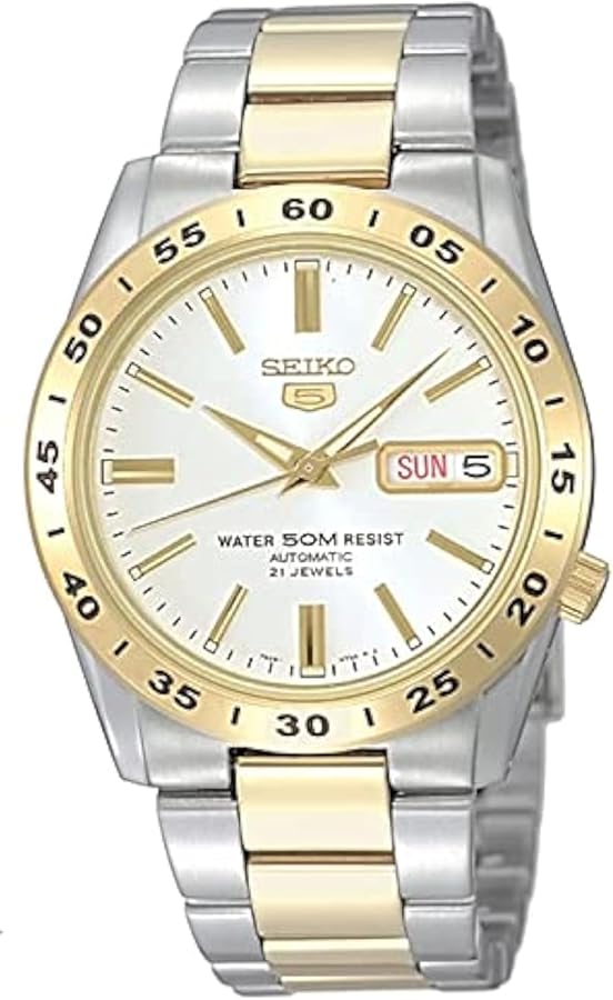 SEIKO SNKE04 Automatic Watch for Men 5-7S Collection - Champagne Dial, Day/Date Calendar, Luminous Hands, Two-Tone Stainless Steel Case & Bracelet