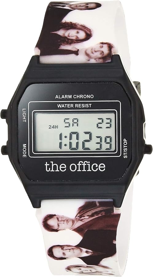 Accutime The Office Quartz Unisex Watch - Men and Women Watch - Digital Inddor/Outdoor Watch, LCD Display Face Dial, The Office Cast of Characters Printed on Black Watch Band