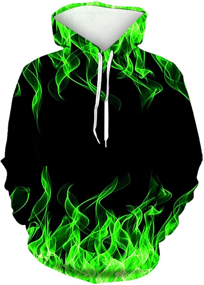 Muscularfit 5xl Mens Hoodies Big and Tall Drawstring Causal Long Sleeve 3D Flame Print Graphic Pullover Crewneck Sweatshirts