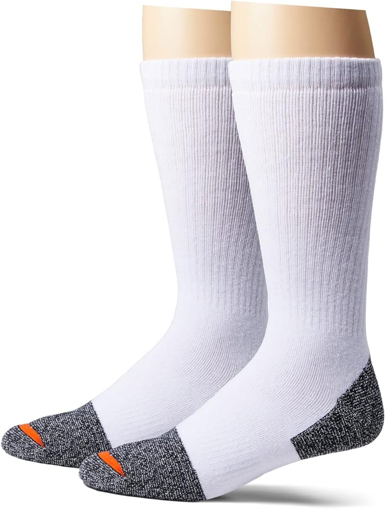 Merrell Unisex-Adult's Cotton Safety Work Crew Socks-2 Pair Pack-Breathable Arch Support and Blister Prevention, White, M/L (Men's-9.5-12 / Women's-10-13)