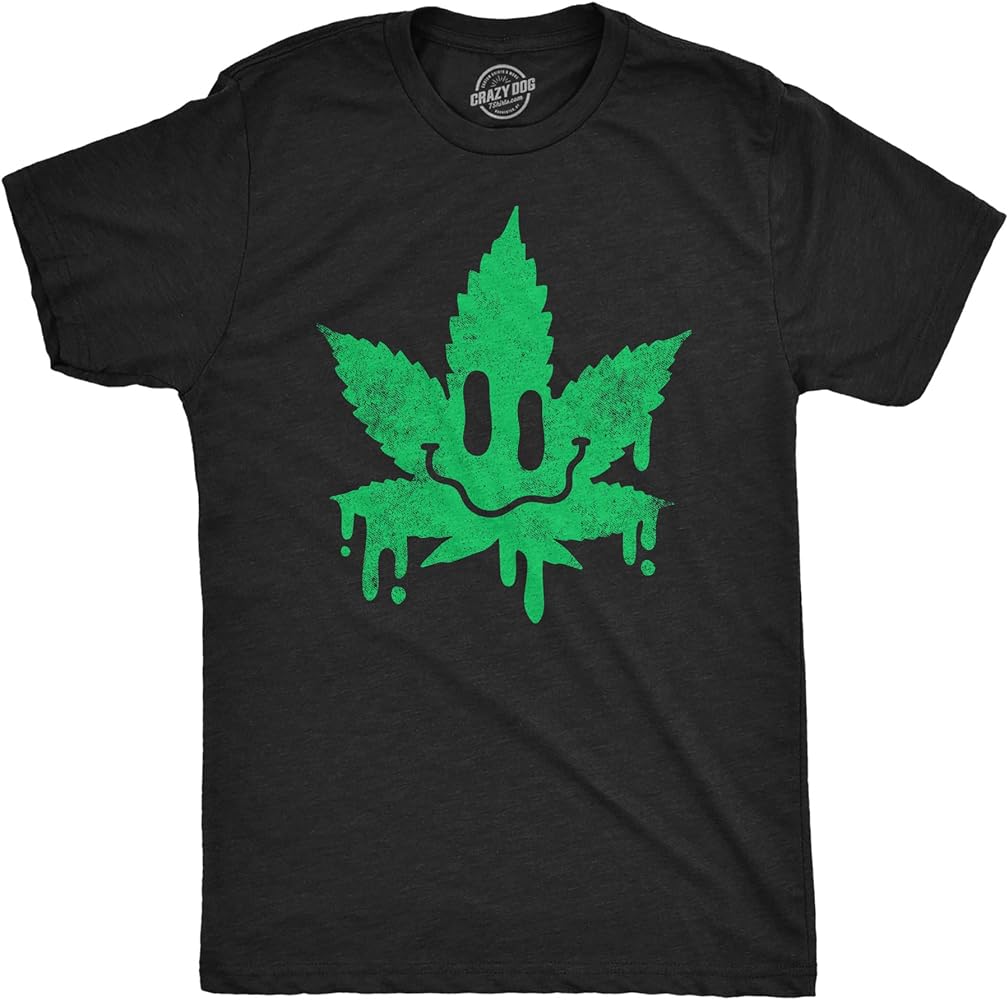 Mens Dripping Pot Leaf Smile T Shirt Funny 420 Weed Smoking Lovers Smiling Face Joke Tee for Guys