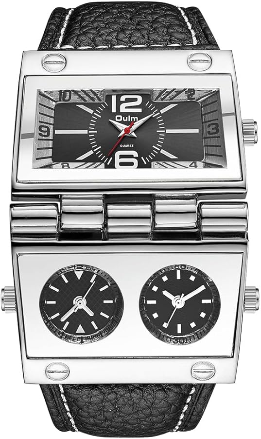 Oulm 9525 Mens Watch Analog Black Leather Strap 3 Sub-dials