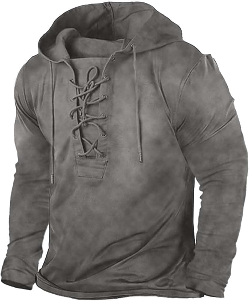 Beotyshow Mens Distressed Tactical Hoodies Sweatshirts Rotro Lace Up Hooded Pullover Outdoor Sports Long/Short Sleeve Shirts