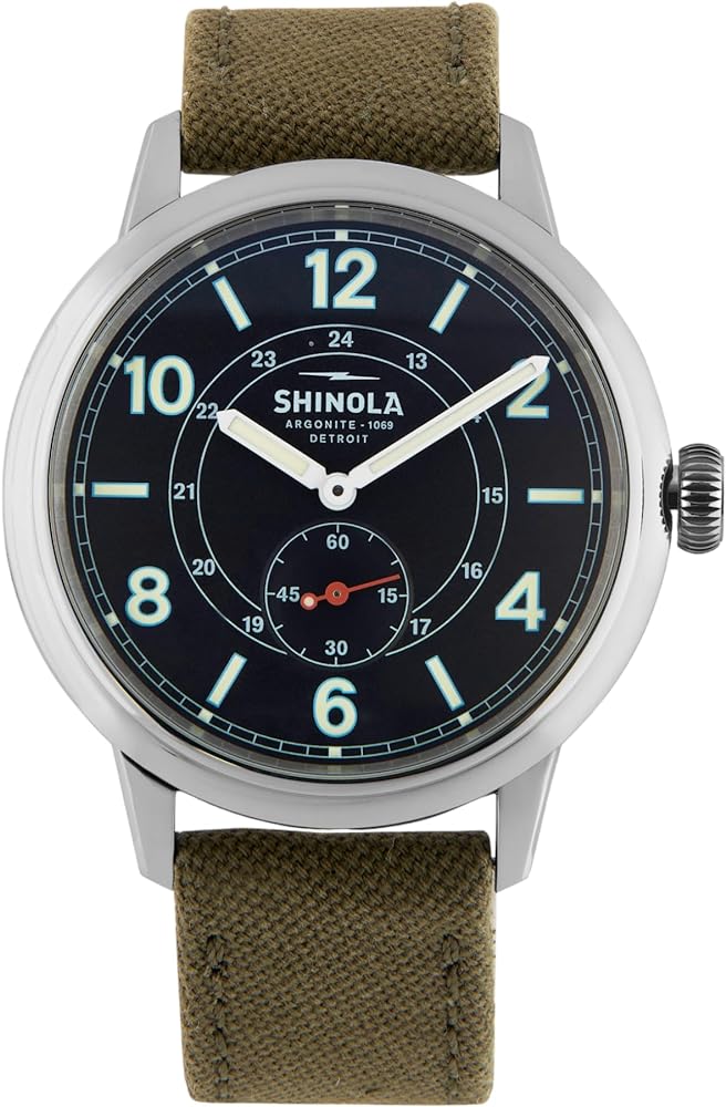 Shinola Detroit Men's The Traveler S0120247330 Black Dial Fatigue Canvas Strap Watch 42mm