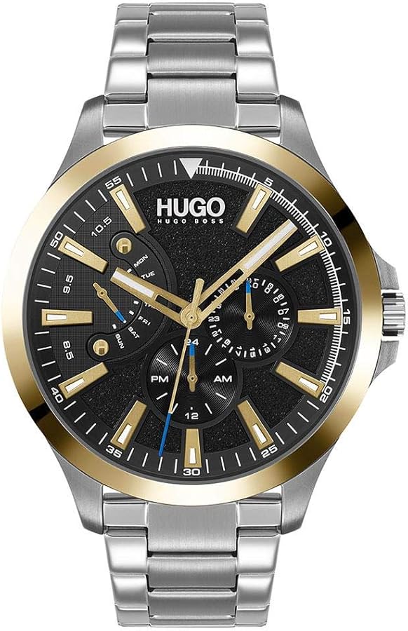 HUGO #LEAP Men's Multifunction Stainless Steel and Link Bracelet Casual Watch, Color: Black (Model: 1530175)