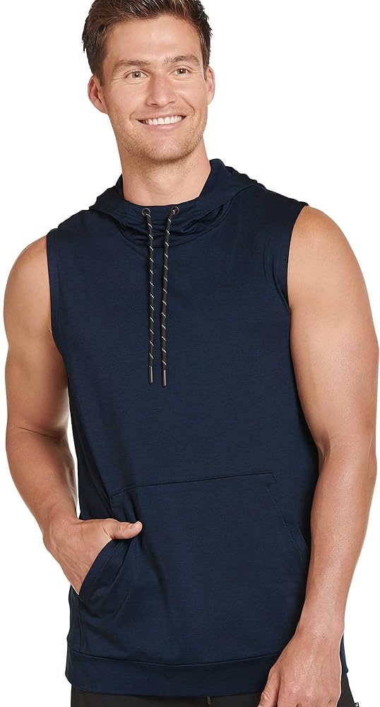 Jockey Men's Sportswear Performance Sleeveless Hoodie, Navy Blazer Space Dye, m