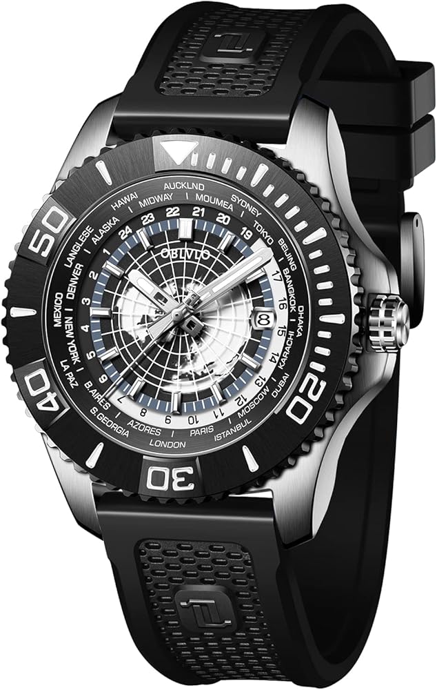 Luxury Men's Automatic Watch Stainless Steel World Time Military Super Luminous Mechanical Watch Waterproof Watches for Men(BM-YTBB)