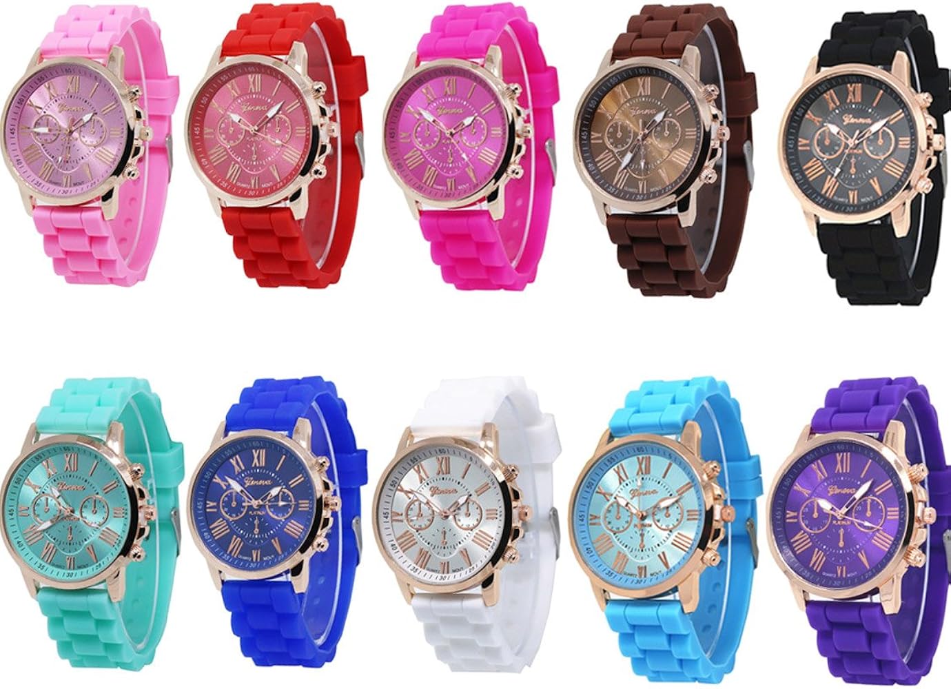 CdyBox Women Men Silicone Band Analog Quartz Casual Watches Jelly Color Unisex Bracelet (10 Pack)