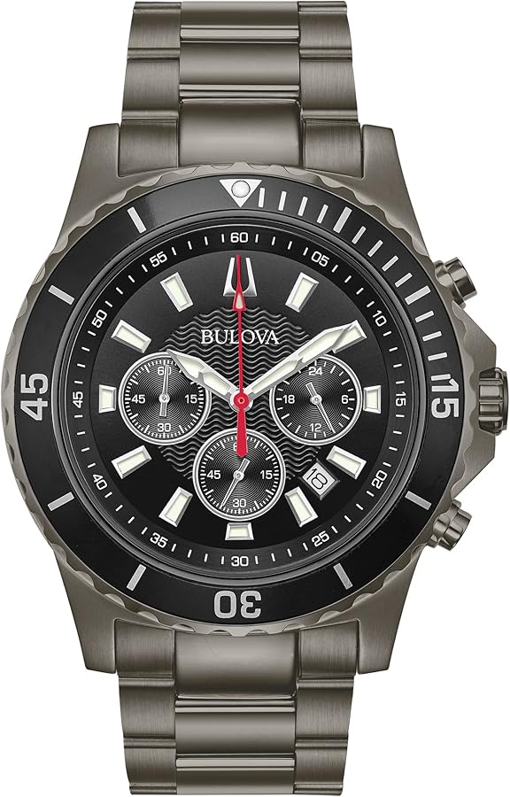 Bulova Men's Classic Sport Stainless Steel 6-Hand Chronograph Quartz Watch with 44mm Dial