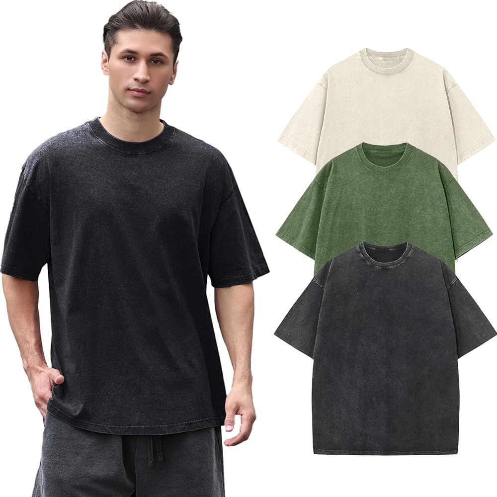 Men's Oversized Cotton T-Shirts Loose Fit Vintage Washed Tee Unisex Short Sleeve Casual Shirts Tops