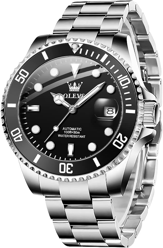 OLEVS Automatic Watch for Men, Big Face Business Casual Men's Self Winding Watch with Date, Classic Rotatable Bezel Luminous Waterproof Dress Watch for Men, Stainless Steel Band