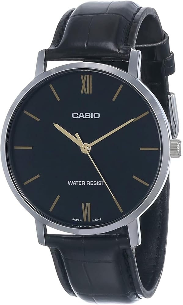 Casio MTP-VT01L-1B Men's Minimalistic Black Dial Black Leather Band Analog Watch