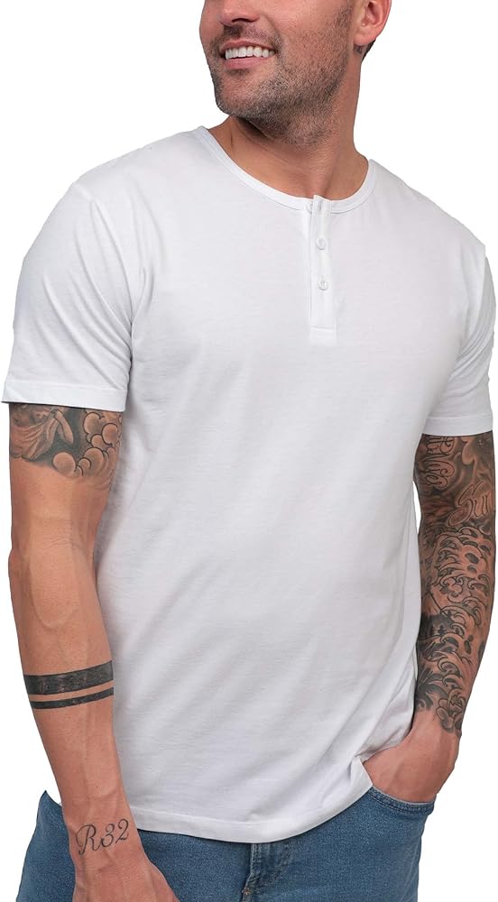 INTO THE AM Premium Henley Shirts for Men - Casual Short Sleeve Modern Fit T-Shirt