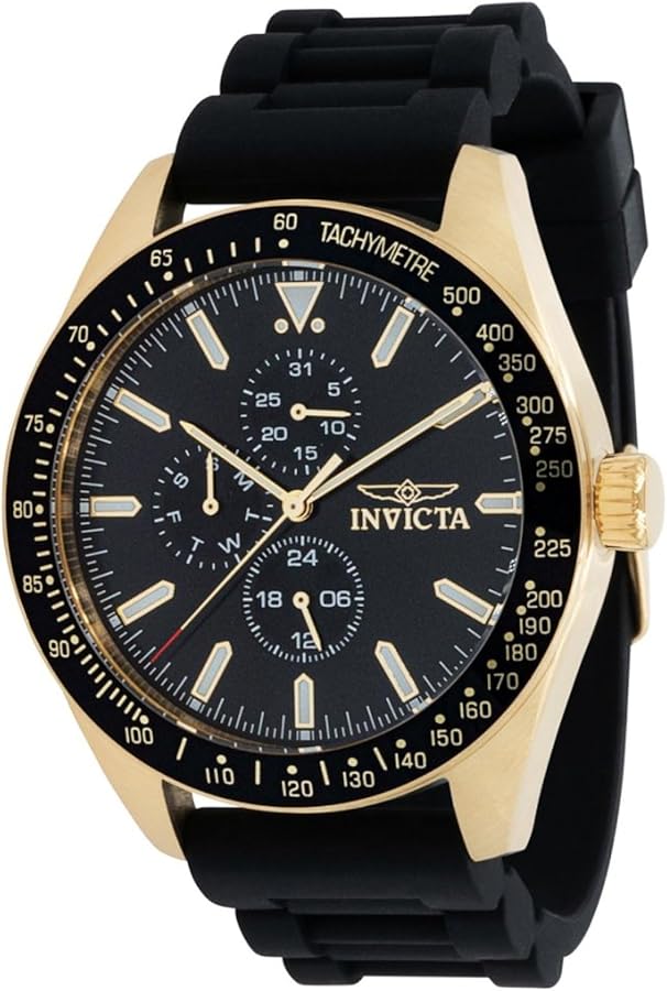 Invicta Men's Aviator 45mm Silicone Quartz Watch, Black (Model: 38404)