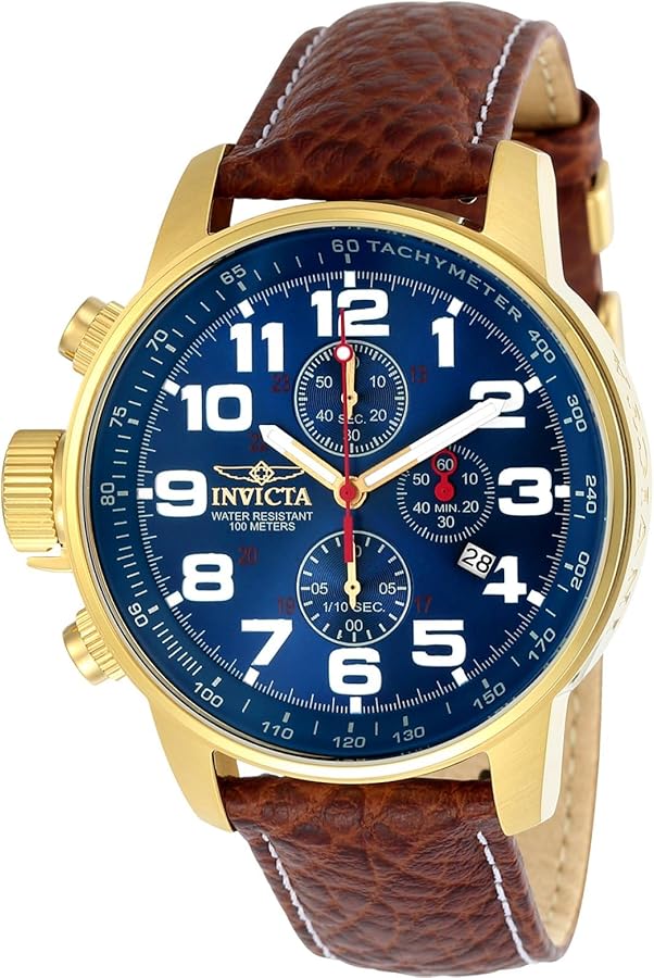 Invicta Men's I-Force Left Handed Quartz Watch with Leather Strap, Brown (Model: 3329)