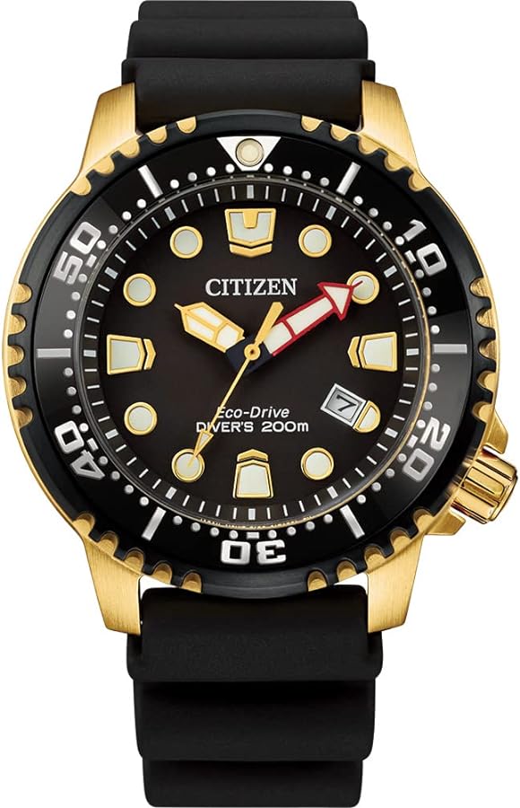 Citizen Promaster Dive Eco-Drive Watch, 3-Hand Date, ISO Certified, Luminous Hands and Markers, Rotating Bezel, Black/Gold Tone