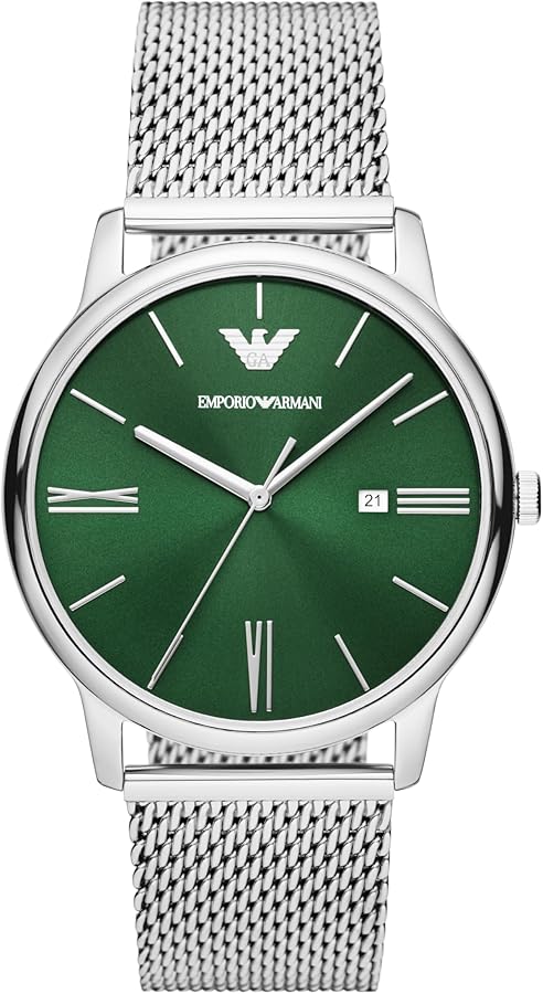 Emporio Armani Men's Three-Hand Date Silver Tone Stainless Steel Mesh Band Watch (Model: AR11578)