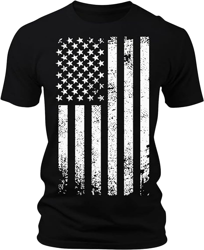 Men's Independence Day Flag Printed Short Sleeve Crewneck T-Shirt Fashion Casual Breathable Tees Quick Dry Soft Shirt