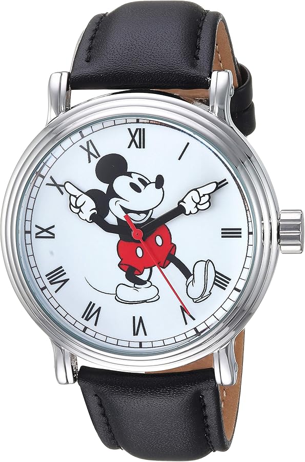 Disney Mickey Mouse Adult Vintage Articulating Hands Analog Quartz Watch, Silver/BLK