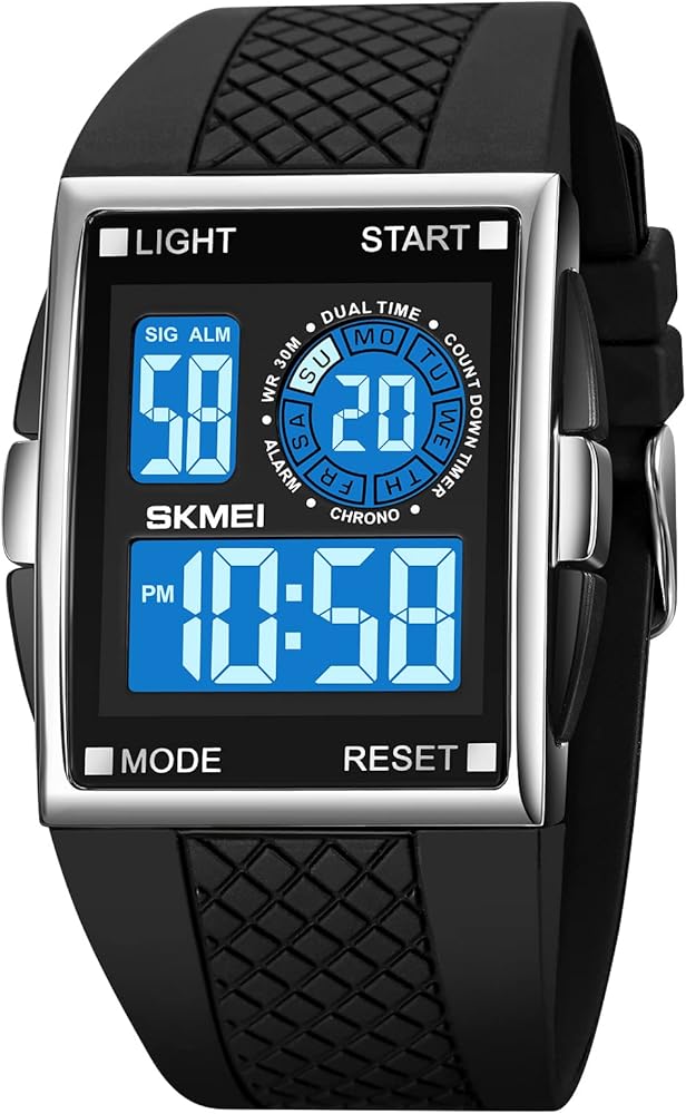 CakCity Mens Women Digital Sport Watch Glass Screen Large Face Alloy Shell Square Watches Waterproof Casual Stopwatch Alarm Simple Watch