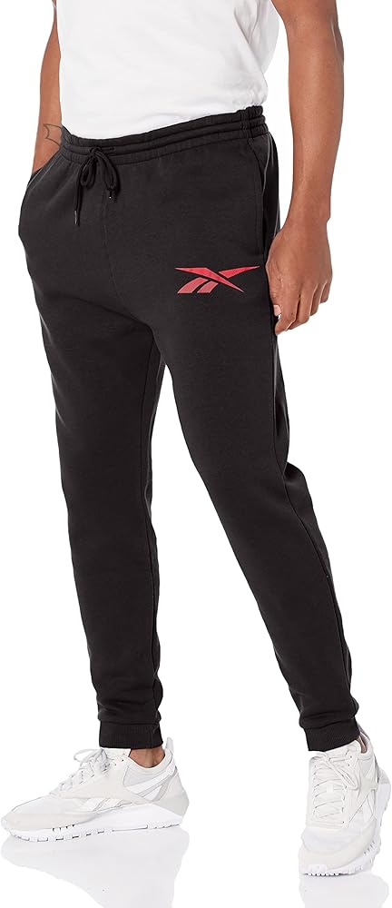 Reebok Men's Standard Identity Joggers, Black/Vector Red Vector Logo, XX-Large