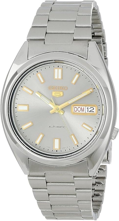 SEIKO SNXS75 Automatic Watch for Men 5-7S Collection - Striking Silver Dial with Day/Date Calendar, Luminous Hands, Stainless Steel Case & Bracelet